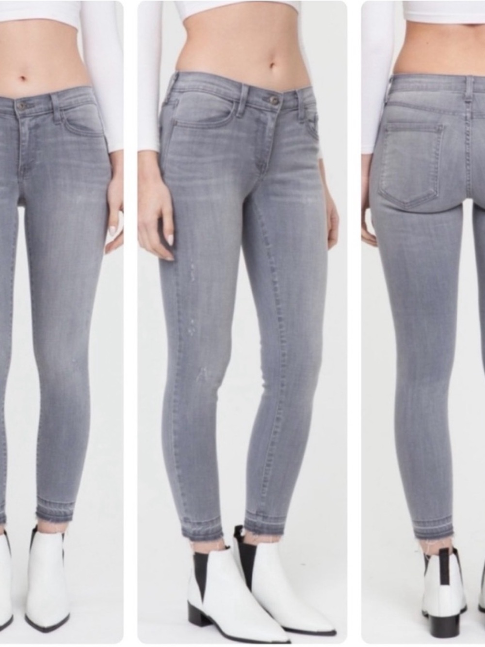 PISTOLA | Womens Grey Audrey Mid Rise Skinny Jeans size 27 Stretch Ankle Raw Hem